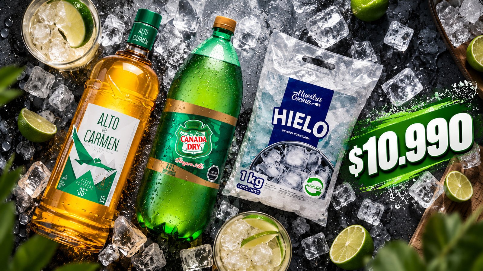 Pack Alto del Carmen, Canada Dry y hielo, $10.990
